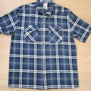 Dickies Mens Button-Up Shirt Blue Plaid Short Sleeve Collared Two Pockets 3XL